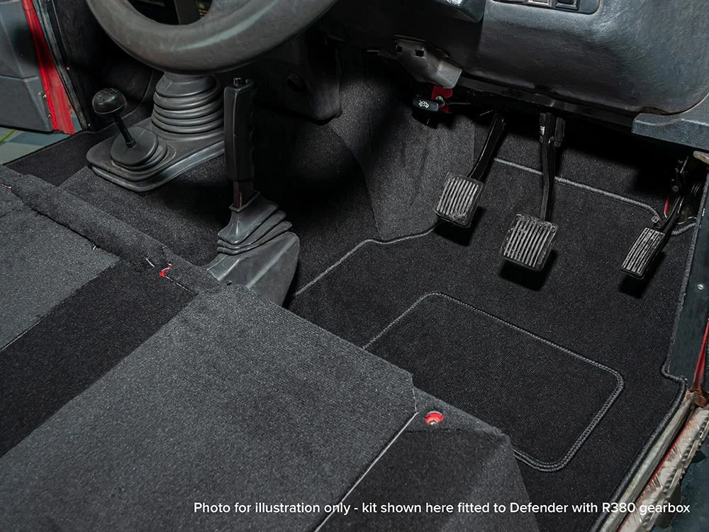 FRONT CARPET SET BLACK FOR DEFENDER 300TDI TD5 RHD R380 GEARBOX TUNNEL - Image 2